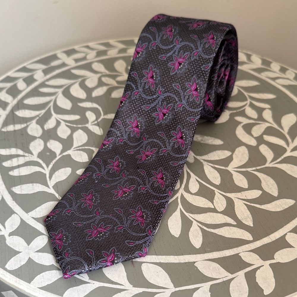 Ted Baker Black and Purple Floral Silk Tie